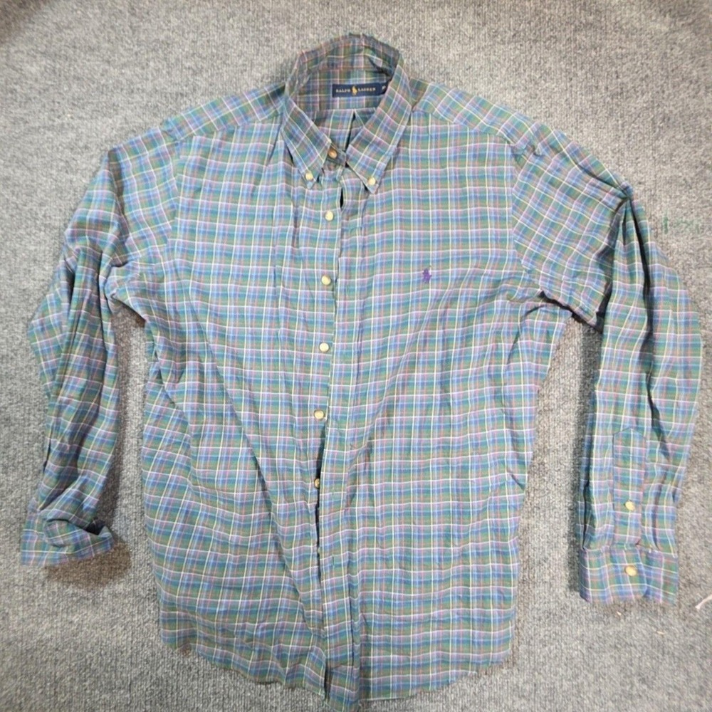 Ralph Lauren Mens XL Green Plaid Button Down Long Sleeve Cotton Casual Shirt